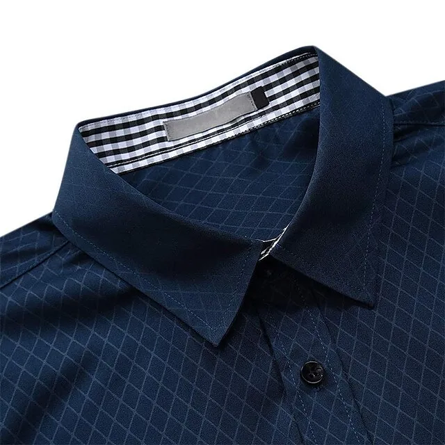 Men’s Dress Shirt Button Up Shirt Plaid Shirt Collared Shirt Black Blue Light Blue Short Sleeve Plaid Turndown Summer Wedding Casual Clothing Apparel Button-Down 4636da1729b1977f5a566cadeb1cee11