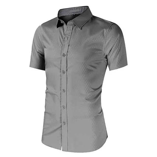 Men's Dress Shirt Button Up Shirt Plaid Shirt Collared Shirt Black Blue Light Blue Short Sleeve Plaid Turndown Summer Wedding Casual Clothing Apparel Button-Down