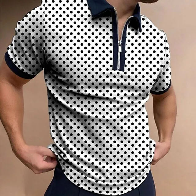 Men’s Polo Shirt Golf Shirt Outdoor Street Collar Short Sleeve Fashion Casual Polka Dot Zipper Spring & Summer Regular Fit Black White Navy Blue Polo Shirt d59dda2028258294f236355a36b1371a