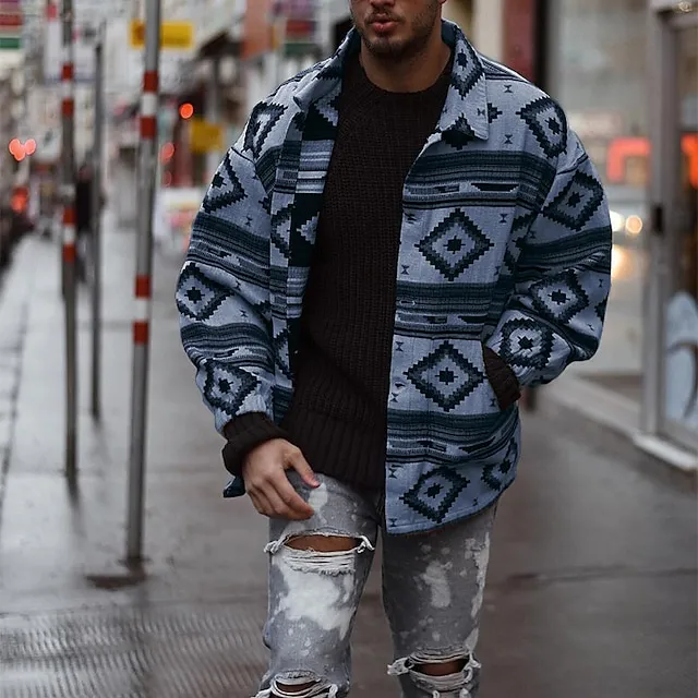 Men’s Lightweight Jacket Summer Jacket Street Daily Windproof Pocket Spring Fall Plaid / Check Casual Turndown Short Blue Brown Green Khaki Gray Jacket 18f59a2534d33bcd776bbddf0b1bf09e