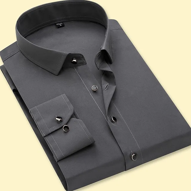 Men’s Dress Shirt Button Up Shirt Collared Shirt Light Pink Black White Long Sleeve Plain Square Neck All Seasons Wedding Work Clothing Apparel Print 0dd0fc5404fb01a9e2cf9db2cd849be7
