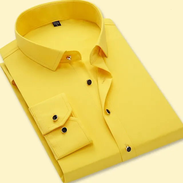 Men's Dress Shirt Button Up Shirt Collared Shirt Light Pink Black White Long Sleeve Plain Square Neck All Seasons Wedding Work Clothing Apparel Print