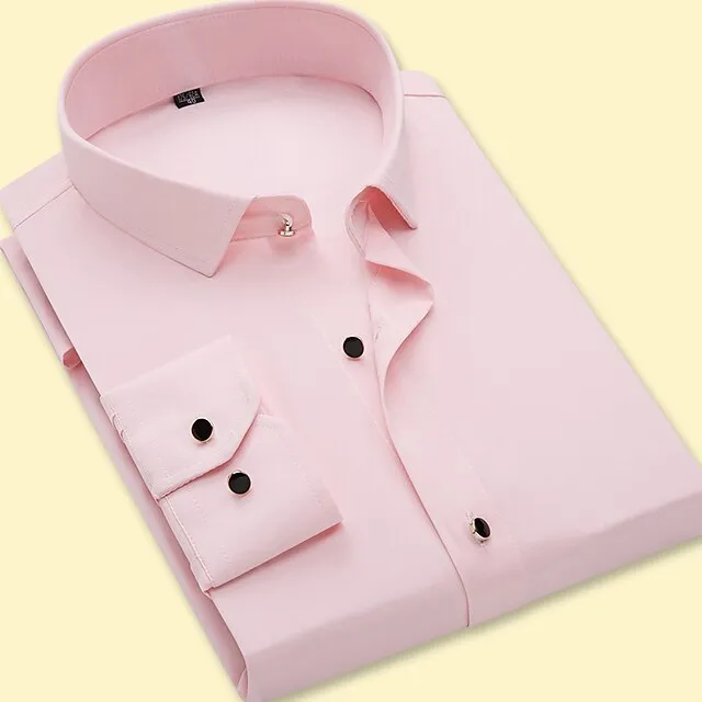 Men’s Dress Shirt Button Up Shirt Collared Shirt Light Pink Black White Long Sleeve Plain Square Neck All Seasons Wedding Work Clothing Apparel Print 32b1ce231b82576f0fc0f9867d0e618c