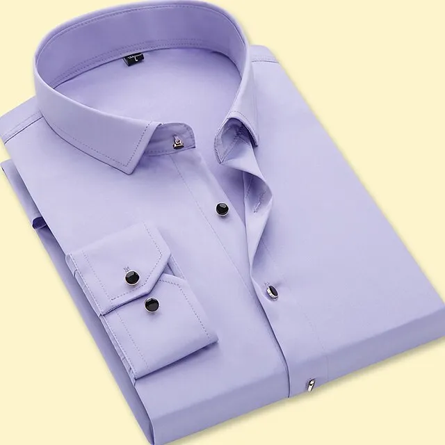 Men’s Dress Shirt Button Up Shirt Collared Shirt Light Pink Black White Long Sleeve Plain Square Neck All Seasons Wedding Work Clothing Apparel Print 4de7a187f8d07a1d48c8112ccf551439