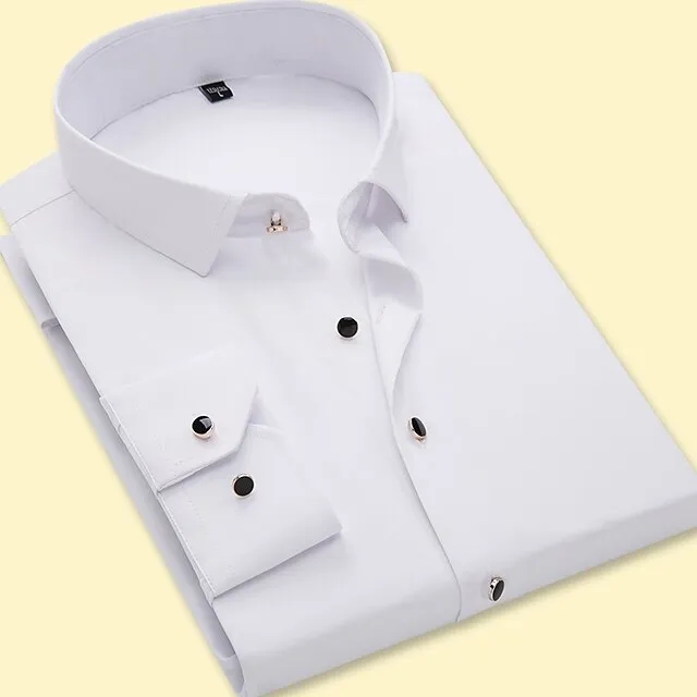 Men’s Dress Shirt Button Up Shirt Collared Shirt Light Pink Black White Long Sleeve Plain Square Neck All Seasons Wedding Work Clothing Apparel Print 571c892b38741fa19d2e52a6b03a0abd