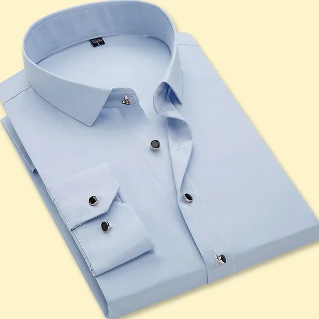 Men’s Dress Shirt Button Up Shirt Collared Shirt Light Pink Black White Long Sleeve Plain Square Neck All Seasons Wedding Work Clothing Apparel Print 77a8c6e2de003db667eb5c14cf5b2a96