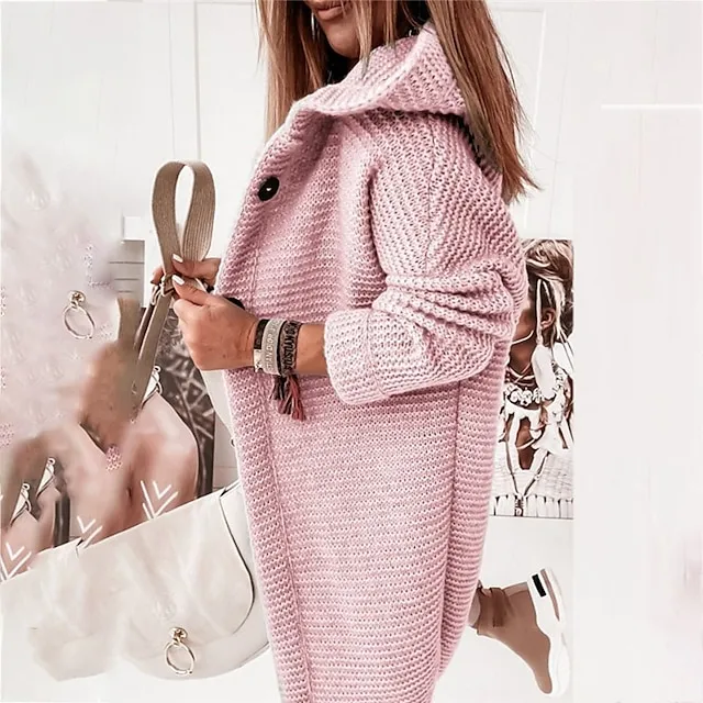 Women’s Cardigan Sweater Jumper Knit Button Knitted Solid Color Hooded Stylish Casual Daily Weekend Winter Fall Green Pink S M L / Long Sleeve / Regular Fit 71877d60cc99d70b15c33291c5662b0e