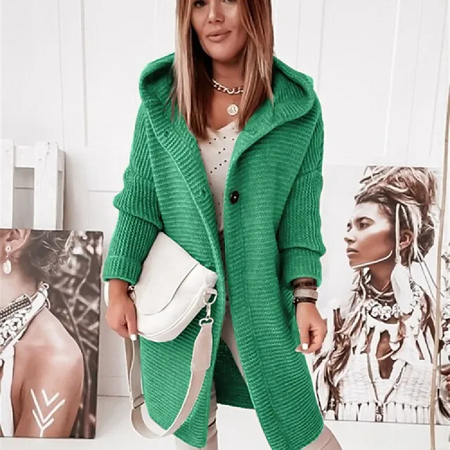 Women’s Cardigan Sweater Jumper Knit Button Knitted Solid Color Hooded Stylish Casual Daily Weekend Winter Fall Green Pink S M L / Long Sleeve / Regular Fit 8b742d6bf11b31a30165e2746ee18b11