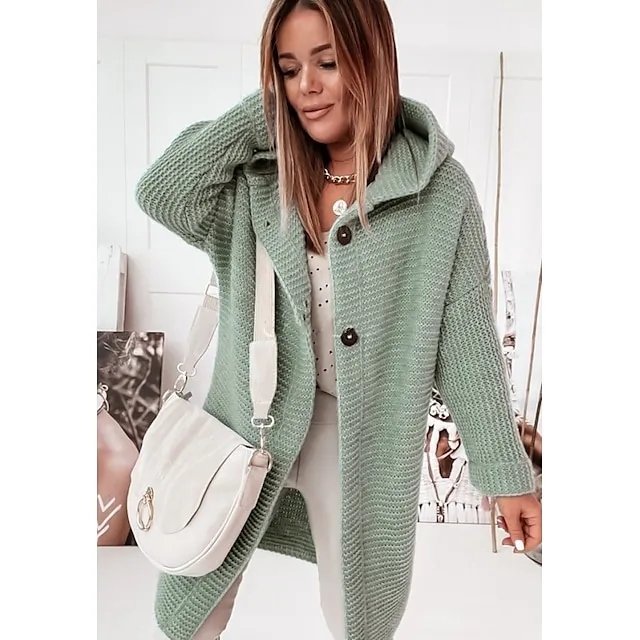 Women’s Cardigan Sweater Jumper Knit Button Knitted Solid Color Hooded Stylish Casual Daily Weekend Winter Fall Green Pink S M L / Long Sleeve / Regular Fit 8c0981a013840cd891496cf5147113c6