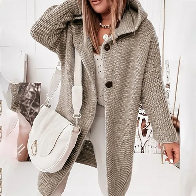 Women’s Cardigan Sweater Jumper Knit Button Knitted Solid Color Hooded Stylish Casual Daily Weekend Winter Fall Green Pink S M L / Long Sleeve / Regular Fit cd8905317196fa9808e89510116ff2ad