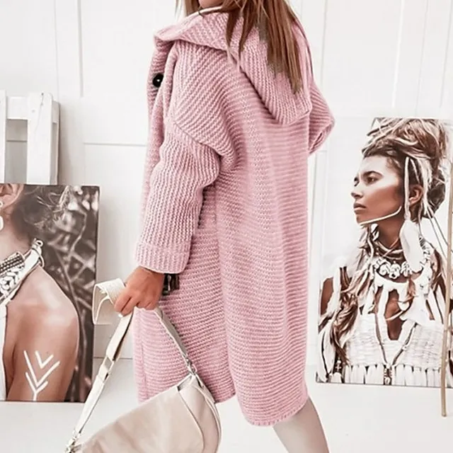 Women’s Cardigan Sweater Jumper Knit Button Knitted Solid Color Hooded Stylish Casual Daily Weekend Winter Fall Green Pink S M L / Long Sleeve / Regular Fit ed05ff48993ef8c38da1e010f1e6acdd