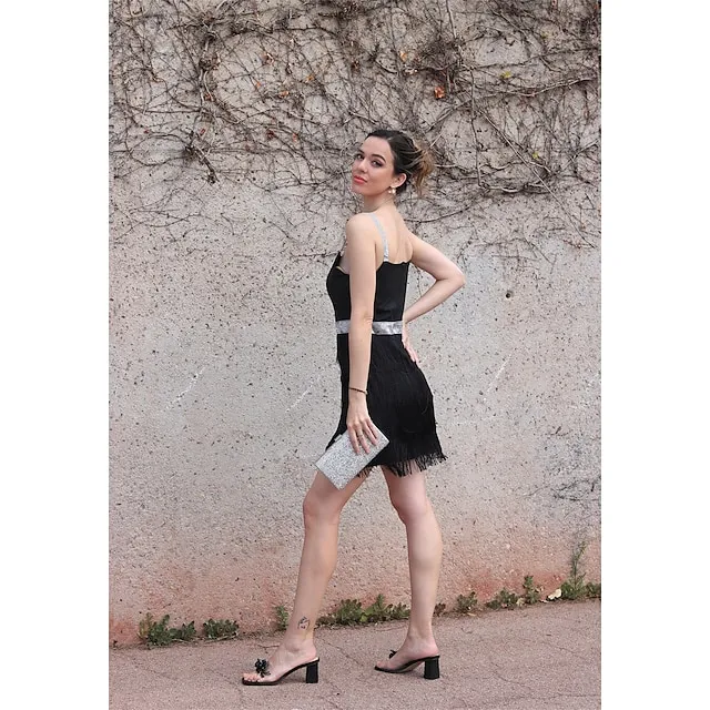 Women’s Black Sequin Dress Fringe Dress Party Dress Sparkly Dress Little Black Dress Sexy Dress Cocktail Homecoming Dress Dress Mini Dress Sleeveless Tassel Spring Spaghetti Strap 0d40994b456cbbb8125c5382603b485d