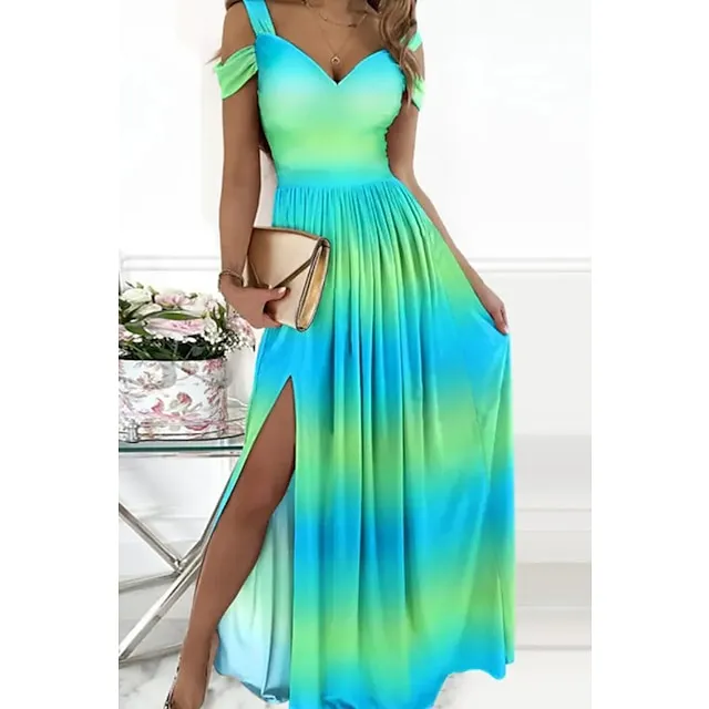 Women‘s Party Dress Homecoming Dress Swing Dress Long Dress Maxi Dress Green Pink Light Green Short Sleeve Pure Color Cold Shoulder Spring Summer V Neck Romantic Party 2023 S M L XL XXL 55430060f42105b722af082bab263930