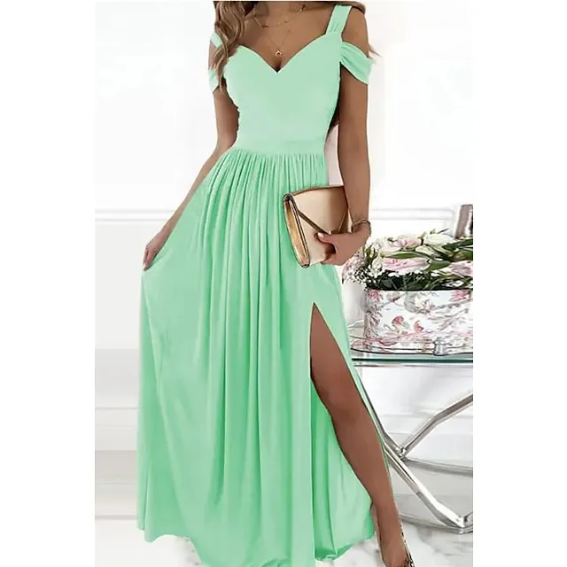Women‘s Party Dress Homecoming Dress Swing Dress Long Dress Maxi Dress Green Pink Light Green Short Sleeve Pure Color Cold Shoulder Spring Summer V Neck Romantic Party 2023 S M L XL XXL 8cc9fd7c5bd66619e4e34cc9b67abdee