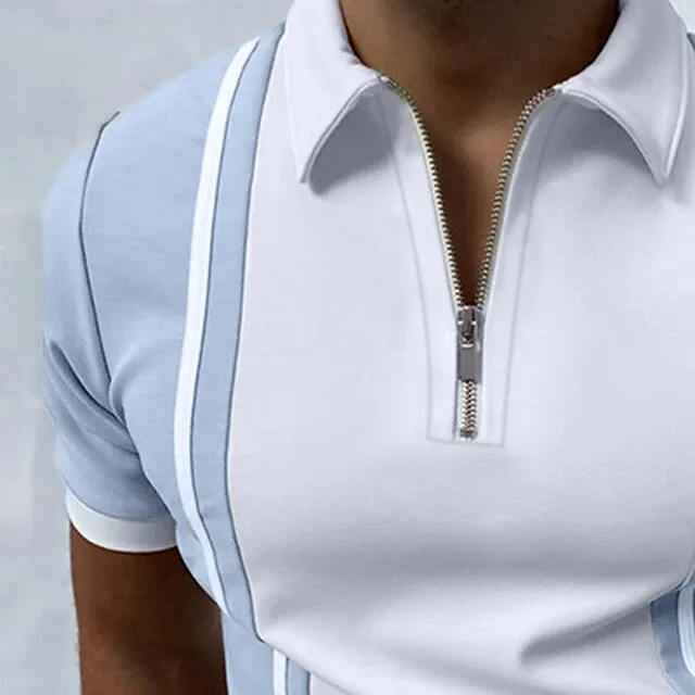 Men’s Golf Shirt Polo Casual Daily Quarter Zip Short Sleeve Sports Fashion Color Block Striped Zipper Quarter Zip Summer Spring Regular Fit Black Navy Blue Apricot Gray Golf Shirt 0cb23a30215013caebcd255e70c53960