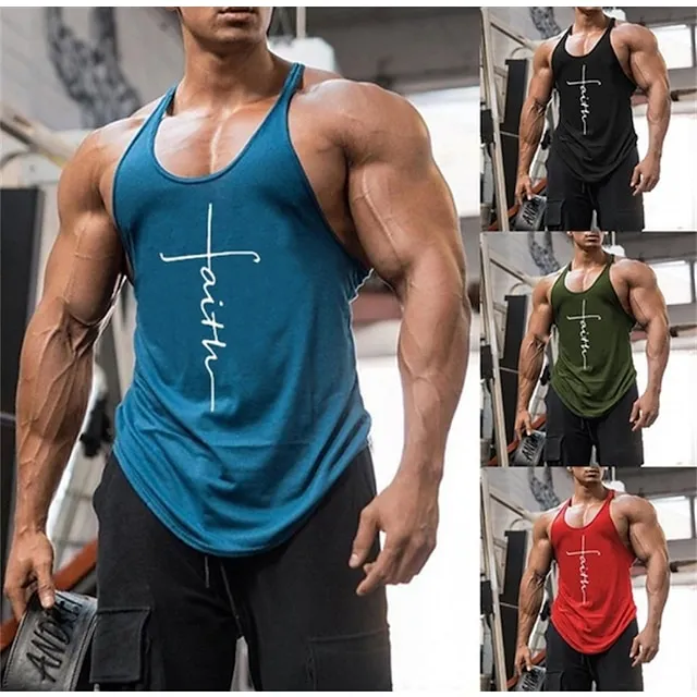 Men's Tank Top Vest Top Undershirt Casual Style Classic Style Letter Faith Crew Neck Clothing Apparel Casual Daily Sleeveless Sports Fashion Lightweight Big and Tall