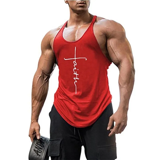 Men’s Tank Top Vest Top Undershirt Casual Style Classic Style Letter Faith Crew Neck Clothing Apparel Casual Daily Sleeveless Sports Fashion Lightweight Big and Tall 66da23d036ffa63d10e4b1a4feb8a1fc