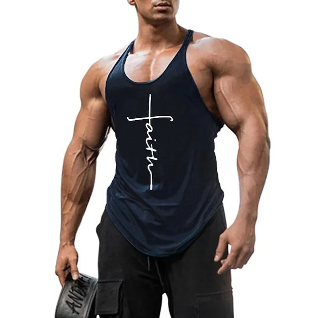 Men’s Tank Top Vest Top Undershirt Casual Style Classic Style Letter Faith Crew Neck Clothing Apparel Casual Daily Sleeveless Sports Fashion Lightweight Big and Tall 86a55fe371749e681fad1494d3fe162d