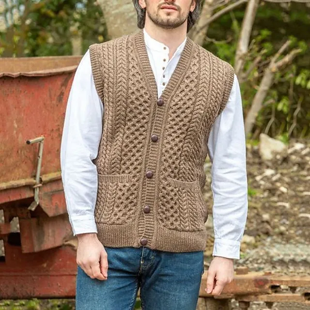 Men's Sweater Vest Knit Knitted Solid Color V Neck Stylish Vintage Style Daily Clothing Apparel Winter Fall Brown M L XL