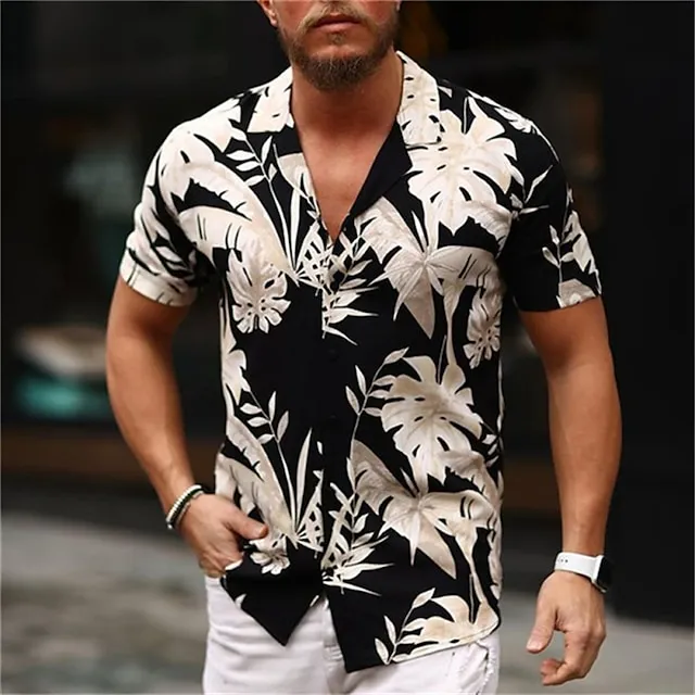 Men's Shirt Summer Hawaiian Shirt Graphic Shirt Floral Turndown Black-White Black / Green Red Blue Green Print Casual Daily Short Sleeve Print Button-Down Clothing Apparel Fashion Designer Casual