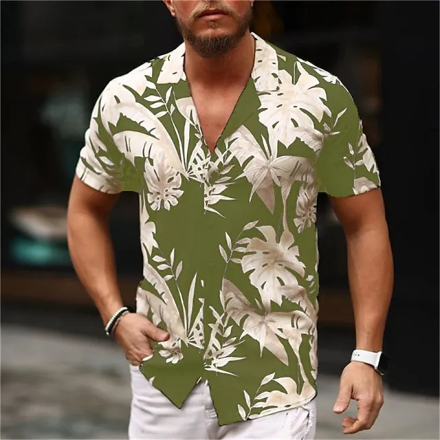 Men’s Shirt Summer Hawaiian Shirt Graphic Shirt Floral Turndown Black-White Black / Green Red Blue Green Print Casual Daily Short Sleeve Print Button-Down Clothing Apparel Fashion Designer Casual 4de78e4764777320f15e55b30965e332