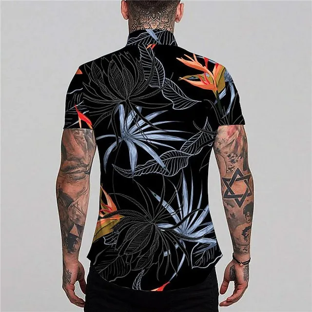 Men’s Shirt Graphic Shirt Aloha Shirt Leaves Turndown Black White Yellow Pink Blue Print Outdoor Street Short Sleeve Button-Down Print Clothing Apparel Fashion Designer Casual Breathable 56ef1dd169b714db99427b90ddcbfe20
