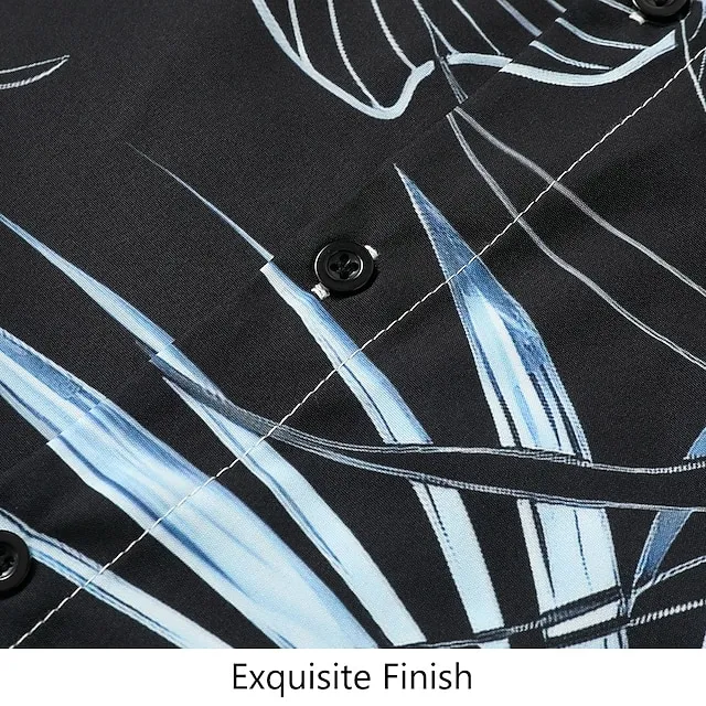 Men’s Shirt Graphic Shirt Aloha Shirt Leaves Turndown Black White Yellow Pink Blue Print Outdoor Street Short Sleeve Button-Down Print Clothing Apparel Fashion Designer Casual Breathable d56d026c2202798edef3143bc0a19146