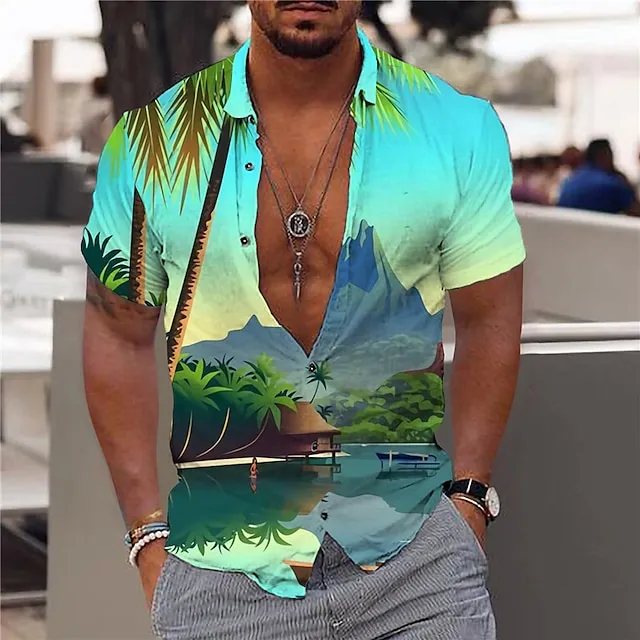 Men’s Shirt Graphic Shirt Aloha Shirt Leaves Turndown Black White Yellow Pink Blue Print Outdoor Street Short Sleeve Button-Down Print Clothing Apparel Fashion Designer Casual Breathable f63cf77ed5f5de3db8e22dab4fa3628d