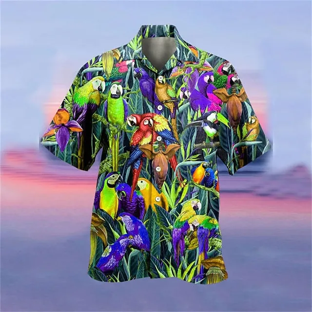Men’s Shirt Summer Hawaiian Shirt Camp Collar Shirt Graphic Shirt Aloha Shirt Parrot Turndown Yellow Light Green Pink Red Blue 3D Print Outdoor Street Short Sleeve Button-Down Clothing Apparel 61726fa08339d2440463e417bc974e12