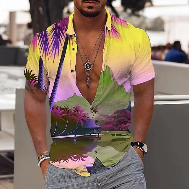 Men’s Shirt Summer Hawaiian Shirt Graphic Shirt Aloha Shirt Coconut Tree Turndown Sea Blue Yellow Blue Gray Print Outdoor Street Short Sleeve Print Button-Down Clothing Apparel Fashion Hawaiian 8cbaec89cf52710edf0a1a4175a86446
