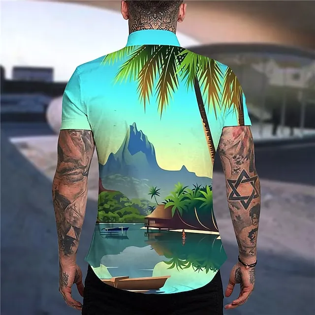 Men's Shirt Summer Hawaiian Shirt Graphic Shirt Aloha Shirt Coconut Tree Turndown Sea Blue Yellow Blue Gray Print Outdoor Street Short Sleeve Print Button-Down Clothing Apparel Fashion Hawaiian