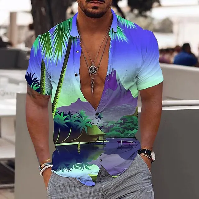 Men’s Shirt Summer Hawaiian Shirt Graphic Shirt Aloha Shirt Coconut Tree Turndown Sea Blue Yellow Blue Gray Print Outdoor Street Short Sleeve Print Button-Down Clothing Apparel Fashion Hawaiian e9b11825e45a33d803f6efbd9935208a