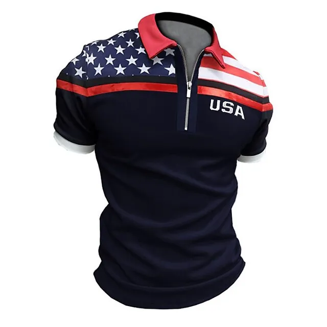 Men’s Polo Shirt Quarter Zip Polo Street Casual Turndown Quarter Zip Short Sleeve Fashion Casual Flag Zipper Quarter Zip Spring & Summer Regular Fit Navy Blue Dark Green Gray Polo Shirt 8e924f80ae9761d0f2d4280dd6b59fa8