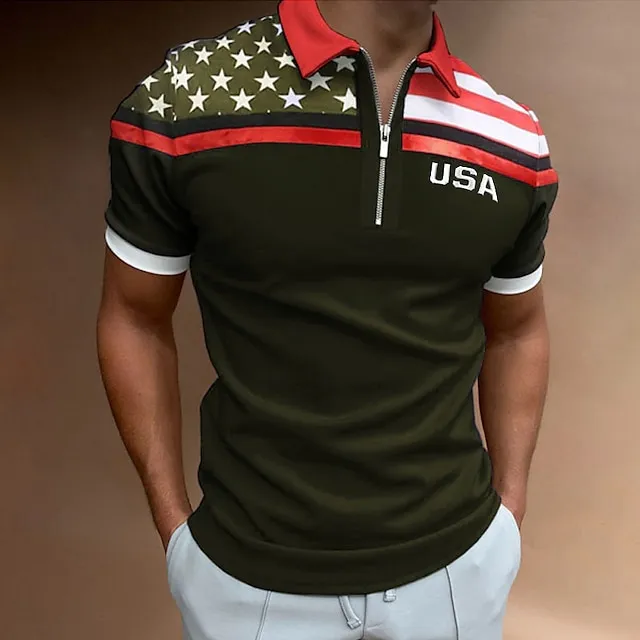 Men’s Polo Shirt Quarter Zip Polo Street Casual Turndown Quarter Zip Short Sleeve Fashion Casual Flag Zipper Quarter Zip Spring & Summer Regular Fit Navy Blue Dark Green Gray Polo Shirt ffa6a742902d1386762c2e5cfb3e8a15