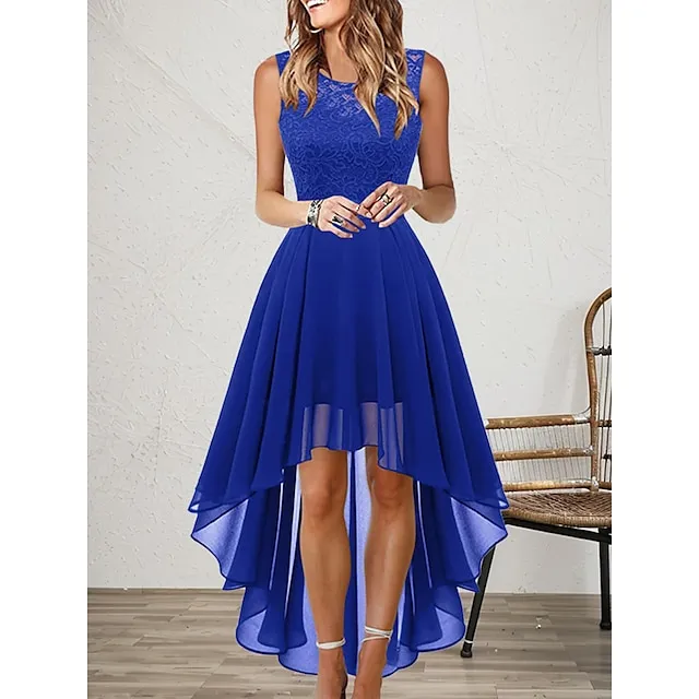 Women‘s Cocktail Party Dress Lace Dress Swing Dress Long Dress Maxi Dress Black Pink Wine Sleeveless Pure Color Lace Fall Spring Summer Crew Neck Fashion S M L XL XXL 3XL