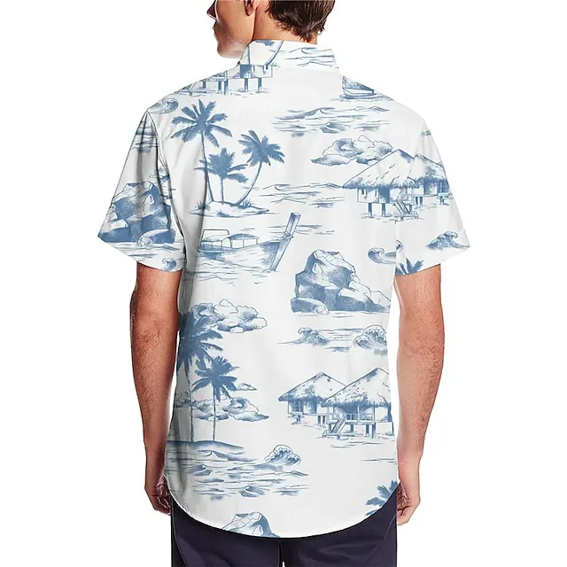 Men's Shirt Graphic Shirt Aloha Shirt Coconut Tree Turndown White Brown Green Black+White 3D Print Outdoor Street Short Sleeves Print Button-Down Clothing Apparel Fashion Designer Casual Breathable