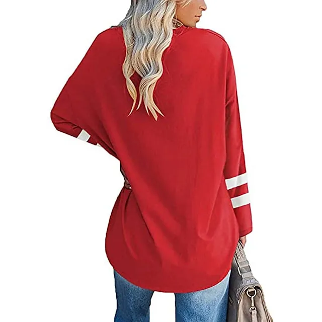 Women’s T shirt Tee Cotton Striped Casual Weekend Black White Yellow Long Sleeve Daily Basic V Neck Regular Fit Fall & Winter 7b827edecfca1201f13cb8da958b3495