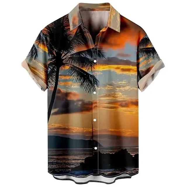 Men's Shirt Summer Hawaiian Shirt Graphic Shirt Aloha Shirt Leopard Floral Scenery Turndown White Yellow Royal Blue Blue Dusty Blue 3D Print Outdoor Street Short Sleeves Button-Down Print Clothing