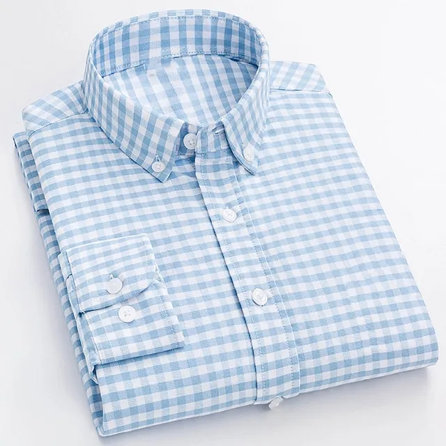 Men's Dress Shirt Plaid Shirt Button Down Shirt Collared Shirt Oxford Shirt Army Green Blue Green Long Sleeve Plaid / Check Turndown Spring & Fall Wedding Work Clothing Apparel Button-Down