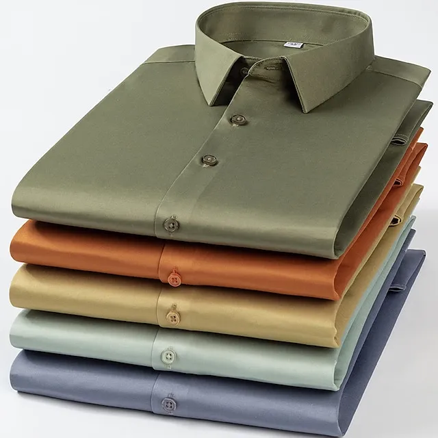 Men's Dress Shirt Button Up Shirt Collared Shirt Wine Black White Long Sleeve Plain Square Neck All Seasons Wedding Party Clothing Apparel