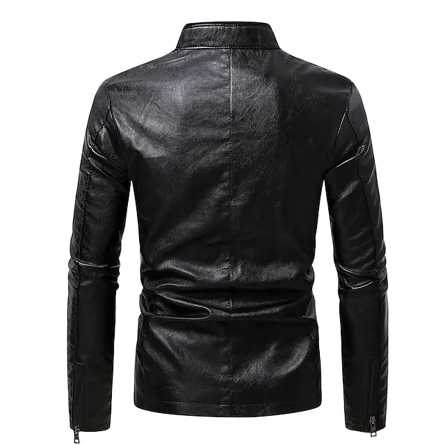 Men’s Faux Leather Jacket Biker Jacket Motorcycle Jacket Formal Street Thermal Warm Windproof Adjustable Fall Pure Color Formal Stand Collar Regular Regular Faux Leather Slim Black Wine Coffee Jacket 393ac58dda3991aa697e44725823895a