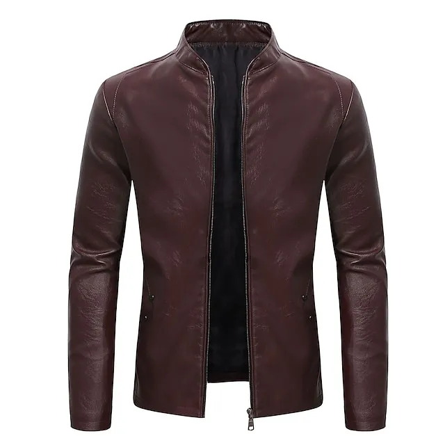 Men’s Faux Leather Jacket Biker Jacket Motorcycle Jacket Formal Street Thermal Warm Windproof Adjustable Fall Pure Color Formal Stand Collar Regular Regular Faux Leather Slim Black Wine Coffee Jacket 62632eb6e60a4b81bfc5962d2cf34b74