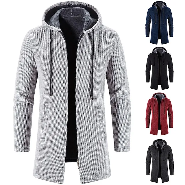 Men's Sweater Cardigan Sweater Sweater Hoodie Zip Sweater Sweater Jacket Ribbed Knit Tunic Knitted Solid Color Hooded Basic Stylish Outdoor Daily Clothing Apparel Winter Fall Black Wine M L XL