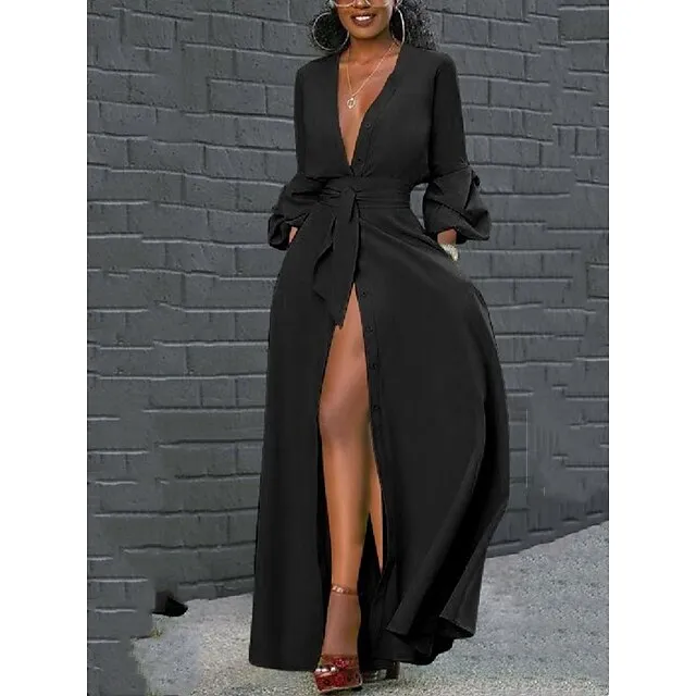 Women‘s Black Dress Prom Dress Black Lace Dress Semi Formal Party Dress Swing Dress Long Dress Maxi Dress Green Long Sleeve Winter Fall Autumn Deep V Wedding Winter Dress 61adb84ad4a6fe20c78a119239f951cc
