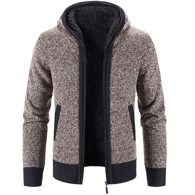Men’s Cardigan Sweater Fleece Sweater Ribbed Knit Tunic Knitted Color Block Hooded Warm Ups Modern Contemporary Daily Wear Going out Clothing Apparel Winter Fall Burgundy Light Grey M L XL feddc2e18c3f1bb6305350f7b9e875d6