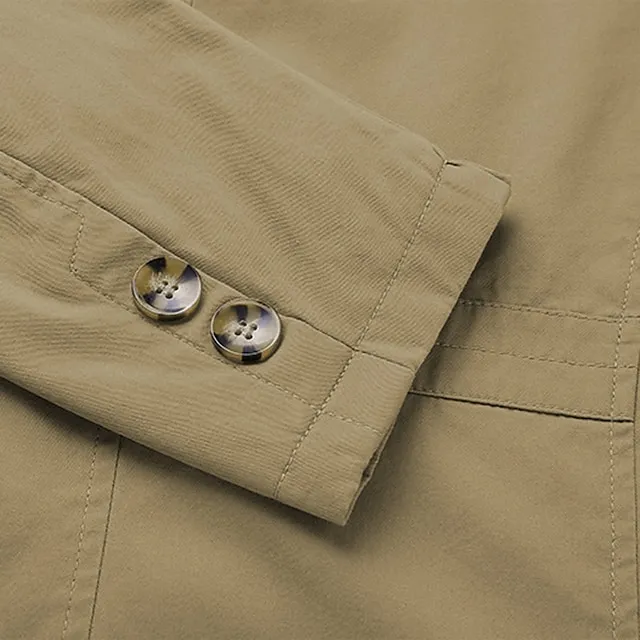 Men’s Chore Jacket Daily Wear Vacation Durable Zipper Pocket Fall Winter Solid / Plain Color Comfort Leisure Lapel Regular Black Green khaki Jacket 4e57cf8ca1a180122641f7dd35c9ec31