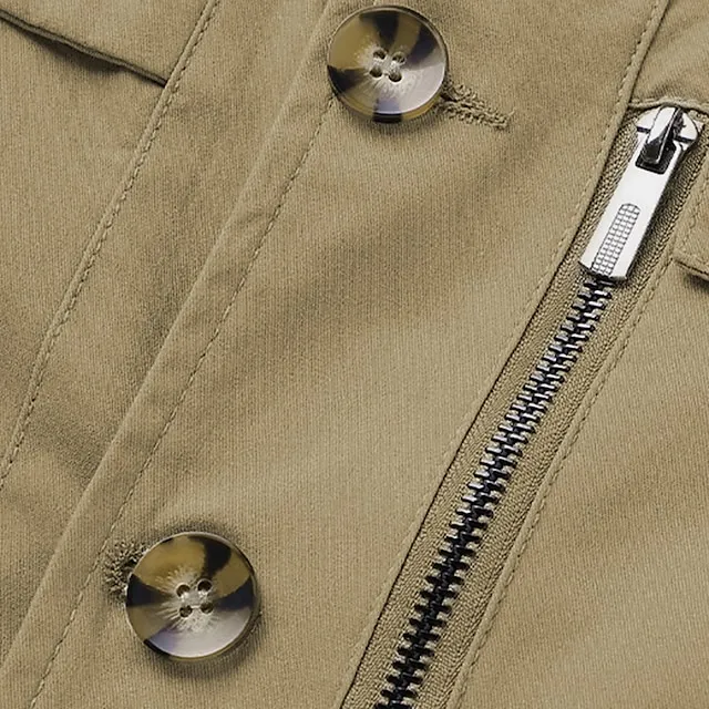 Men’s Chore Jacket Daily Wear Vacation Durable Zipper Pocket Fall Winter Solid / Plain Color Comfort Leisure Lapel Regular Black Green khaki Jacket 6dc38bf0b6c5f1f63a52ad0d3a04c22a