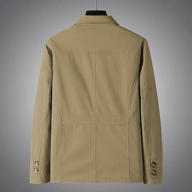 Men’s Chore Jacket Daily Wear Vacation Durable Zipper Pocket Fall Winter Solid / Plain Color Comfort Leisure Lapel Regular Black Green khaki Jacket 9f2930a5d65facd4116e0d04104815e1