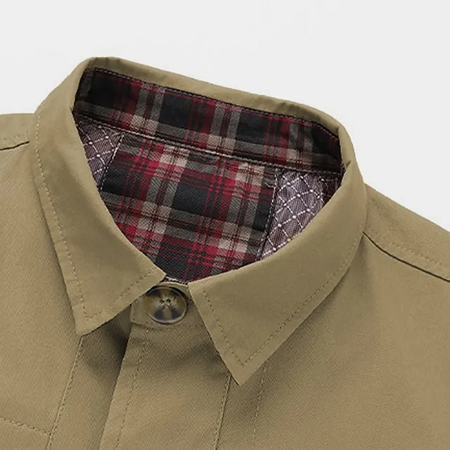 Men’s Chore Jacket Daily Wear Vacation Durable Zipper Pocket Fall Winter Solid / Plain Color Comfort Leisure Lapel Regular Black Green khaki Jacket b177b1bd4261d3b3c6811efb3942f15d