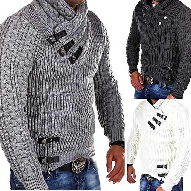Men's Sweater Cardigan Sweater Sweater Jacket Turtleneck Sweater Ribbed Knit Cropped Knitted Turtleneck Warm Ups Modern Contemporary Daily Wear Going out Clothing Apparel Fall & Winter Black White S